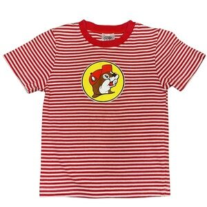 EUC Buc-ee’s Red & White Striped Logo Toddler T-Shirt Size 2T Beaver